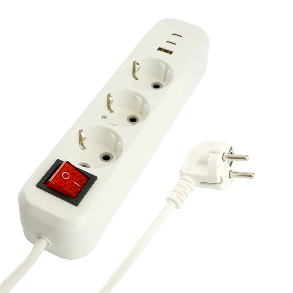 Удлинитель 3-местный с/з с выключателем Stekker Home HM071-31-02 50136