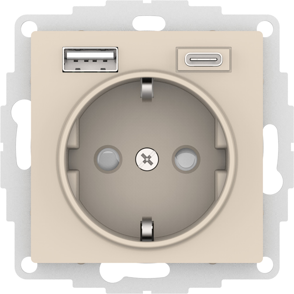 Розетка 16А с USB A+C (5В/2,4А/3 А, 2х5В/1,5А), мех Systeme Electric AtlasDesign Бежевый ATN000232