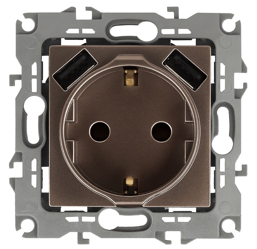 Розетка 2P+E со шторками с 2xUSB Эра 12-4109-13 Б0047847