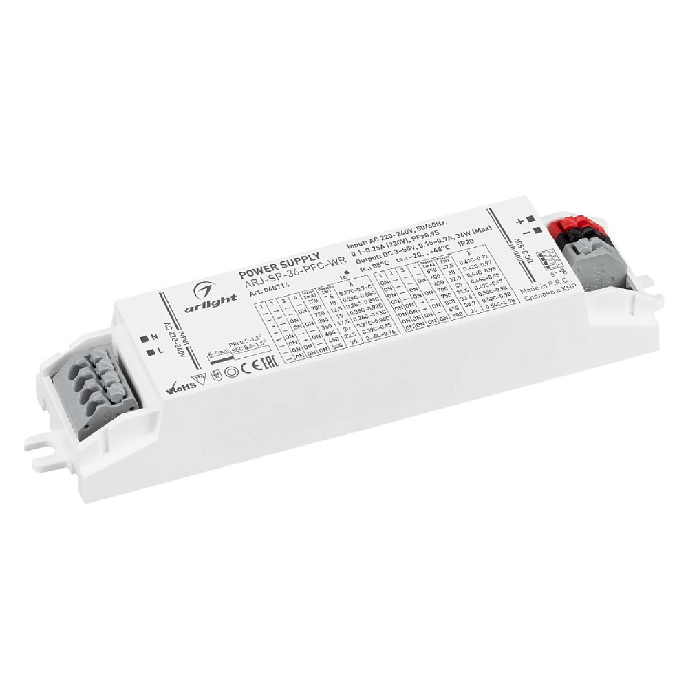 Блок питания Arlight ARJ-SP-36-PFC-WR (36W, 3-50V, 0.15-0.9A) 048714
