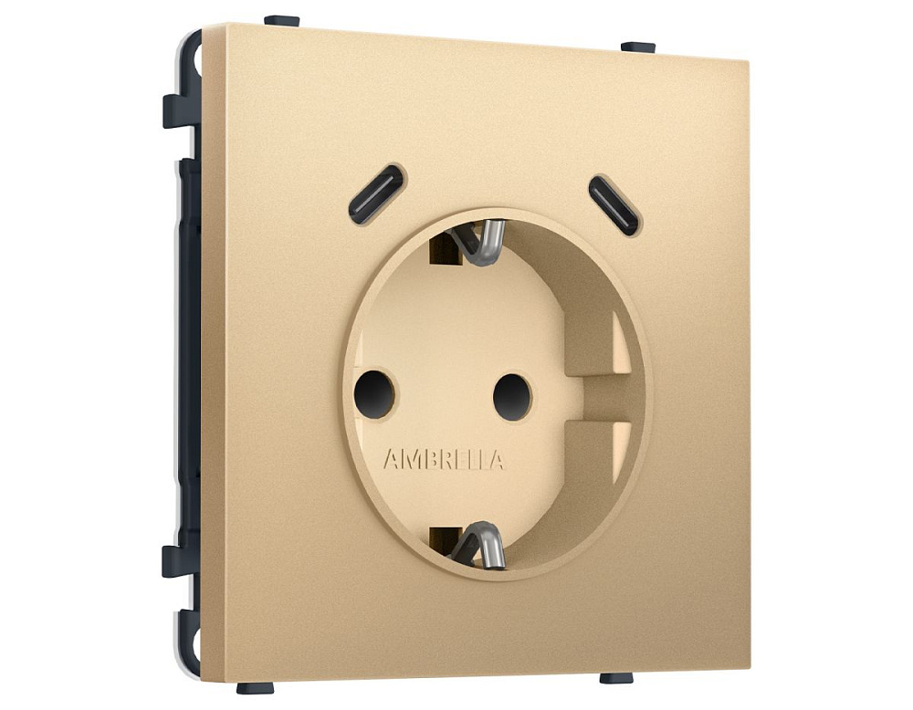 Комплект механизма электрической розетки SIGMA Золото Мягкое касание 2USB С+C 20W Ambrella Volt MS890510 (SP8905, PR165)