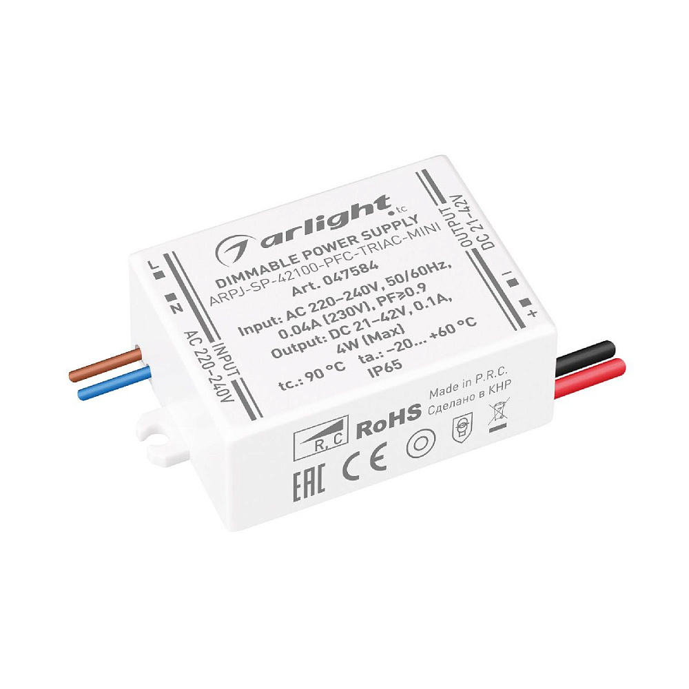 Блок питания Arlight ARPJ-SP-42100-PFC-TRIAC-MINI (4W, 21-42V, 100mA) 047584