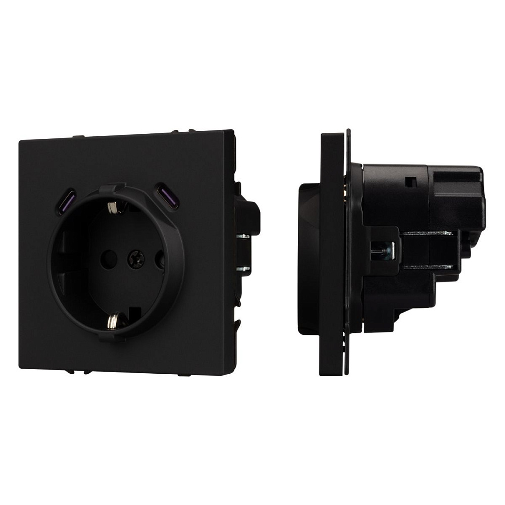 Розетка зк со шторками с USB тип C+С софт-тач черный оникс Arlight SCT-MUCC-SFPL-BK (250V, 16A) 061813(1)