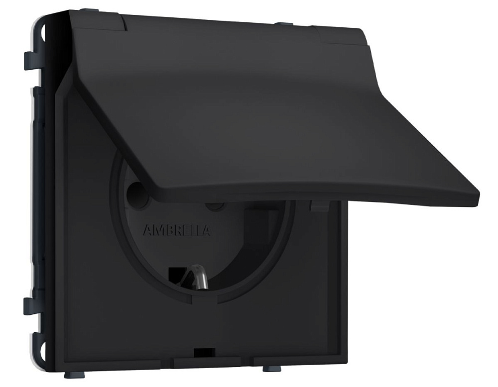 Комплект механизма электрической розетки SIGMA Черный Мягкое касание 50Hz 2P+E с/з с/ш и крышкой IP44 16A-250V QUANT PRO Ambrella Volt MS988010 (SP9880, PR141)