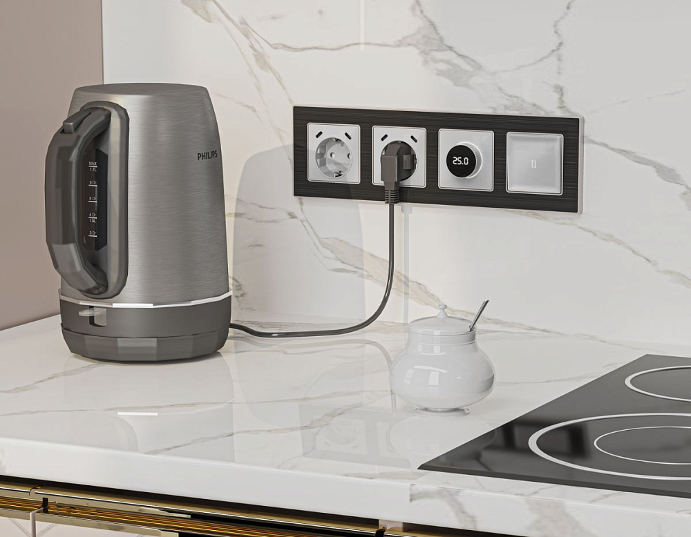 Комплект механизма электрической розетки 2USB С+C 20W с/з на винтовых зажимах 16A-250V Alfa Серебро глянец Quant Ambrella Volt MA410510 (AP4105, VM165)