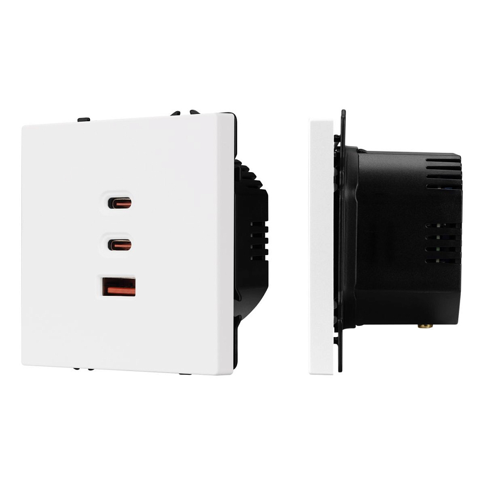 USB Розетка тип А+С+С софт-тач белый кварц Arlight SCT-MUACC-SFPL-FC-WH (65W, QC3) 061839(1)