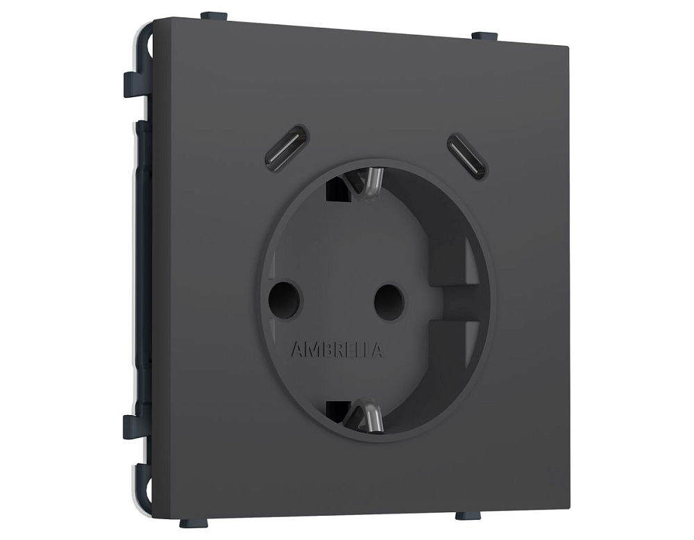 Комплект механизма электрической розетки SIGMA Графит Мягкое касание 2USB С+C 20W Ambrella Volt MS910510 (SP9105, PR165)