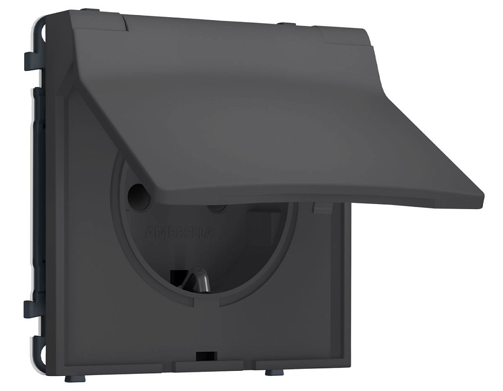 Комплект механизма электрической розетки SIGMA Графит Мягкое касание 50Hz 2P+E с/з с/ш и крышкой IP44 16A-250V QUANT PRO Ambrella Volt MS908010 (SP9080, PR141)