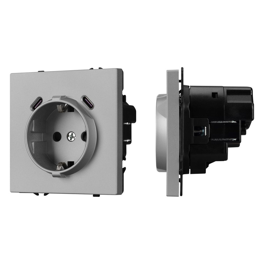 Розетка зк со шторками с USB тип C+С софт-тач никель Arlight SCT-MUCC-SFPL-IS (250V, 16A) 061817(1)