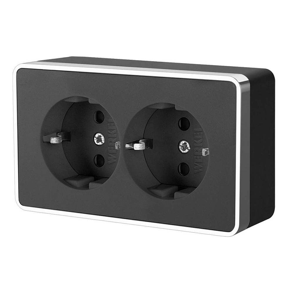Розетка двойная с заземлением Werkel Gallant черный/хром W5072135 4690389164705