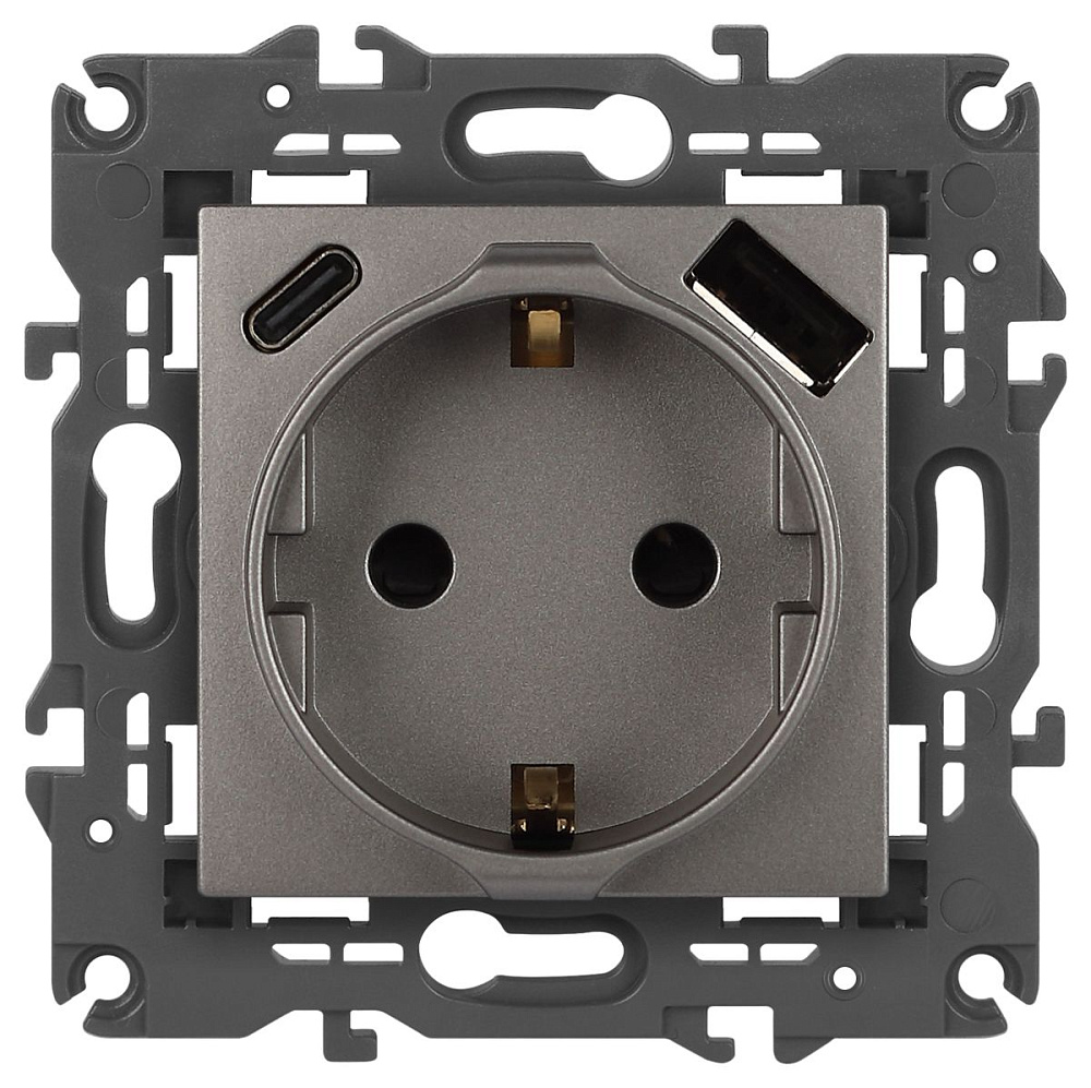 Розетка со шторками с USB type-A+C Эра Elegance 14-4108-16 Б0067695