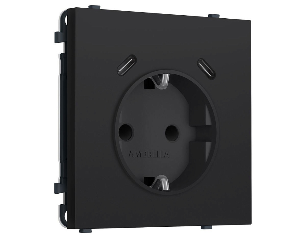 Комплект механизма электрической розетки SIGMA Черный Мягкое касание 2USB С+C 20W Ambrella Volt MS990510 (SP9905, PR165)